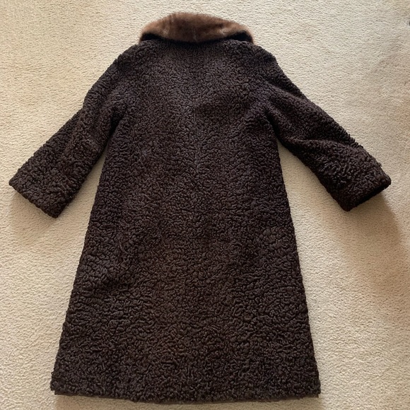 Vintage KARAKUL & Mink Collar Chocolate Brown Andrea Toronto Fur Coat - Picture 7 of 12